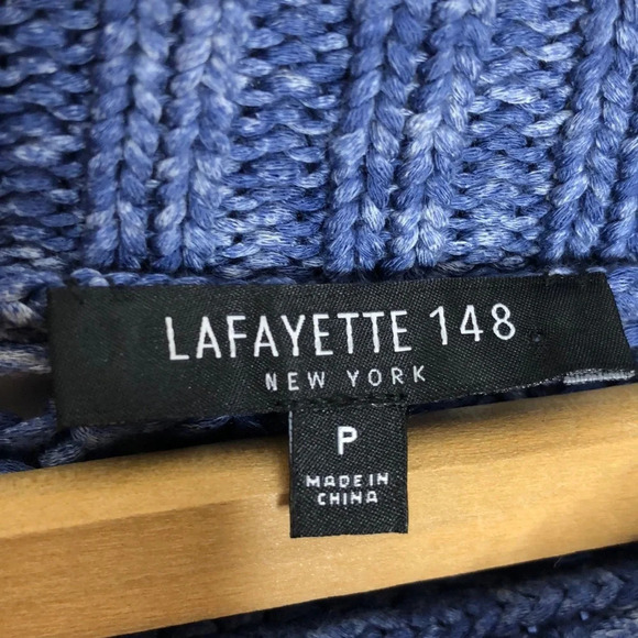 Lafayette 148 New York Women's Blue Open Knit Short Sleeve Sweater Top - Picture 6 of 8